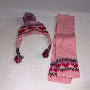Build A Bear Workshop Pink Hearts Knit Beanie Hat And Scarf